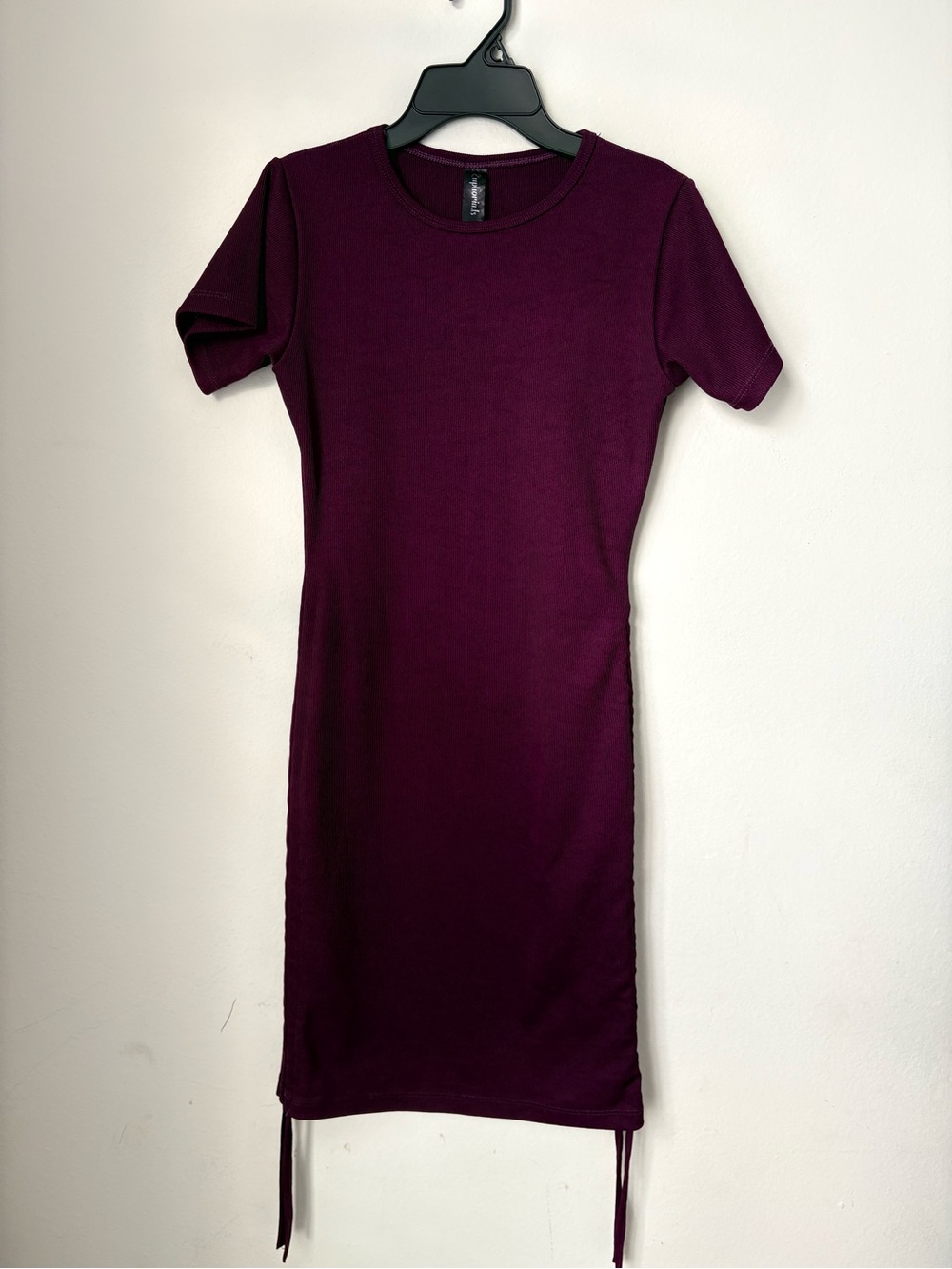 Euphoria.ls Burgundy Ribbed Ruched Bodycon Mini Dress Size S